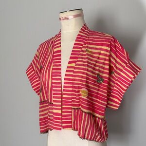 Conditions Apply Striped Pink and Yellow Kimono Jacket
